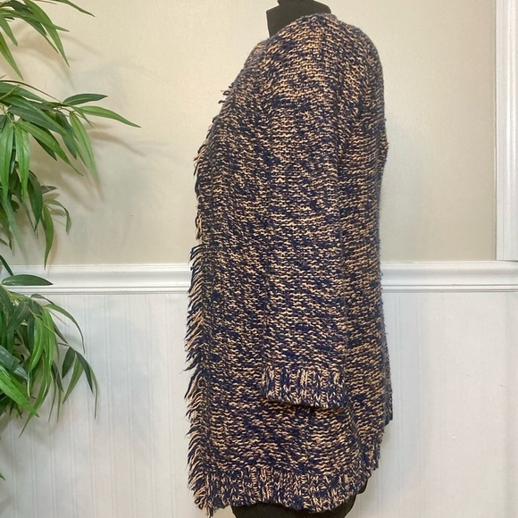 Anthropologie SPARROW Marled Peat Cardigan Open Front SIZE S Linen Blend Fringe. - Picture 10 of 13